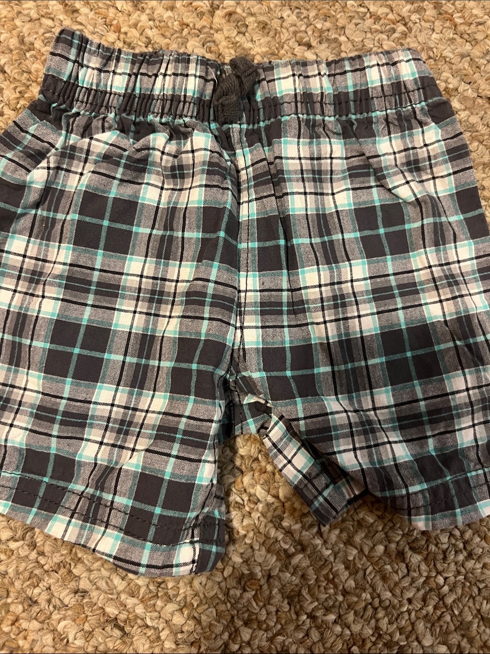 Gray, White & Teal Plaid Pull-On Shorts